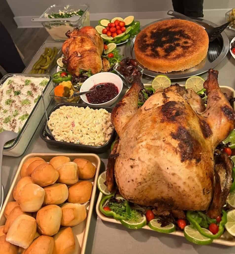 Thanksgiving_Turkey_2021 thanksgiving meal with turkey and several side dishes