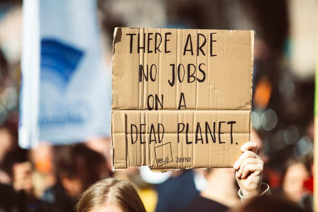 climate protest sign, there are no jobs on a dead planet